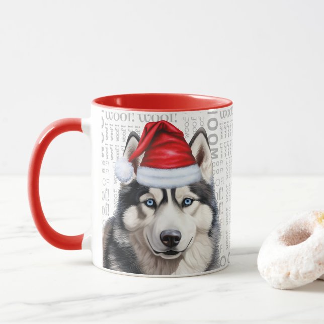 A Siberian husky Hund på Woof Background Mugg (Med munk)