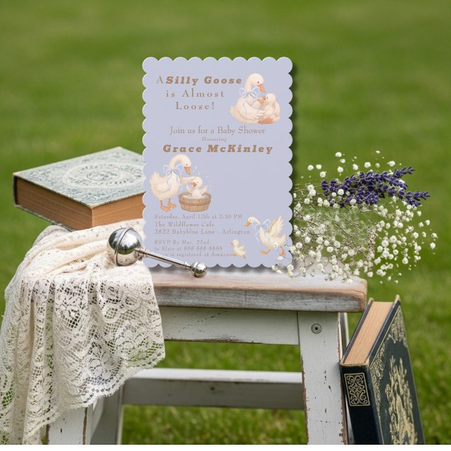 A Silly Goose is Almost Loose Blue Baby Shower Inbjudningar (A Silly Goose is Almost Loose Blue Baby Shower Invitation)