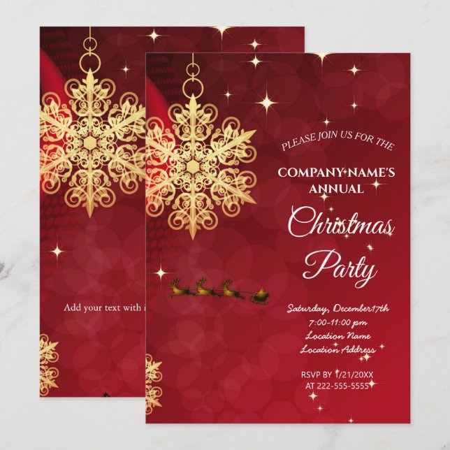 A simple red elegant Christmas party invitation  Inbjudningar (Fram/baksida)