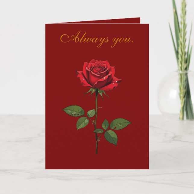 A Single Red Rose With Morning Dew  Kort (Framsida)