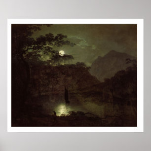 A Sjö från Moonlight, c.1780-82 (olja på arbetsyta Poster