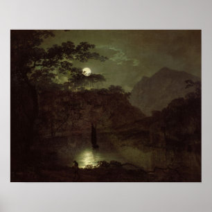 A Sjö från Moonlight, c.1780-82 (olja på arbetsyta Poster