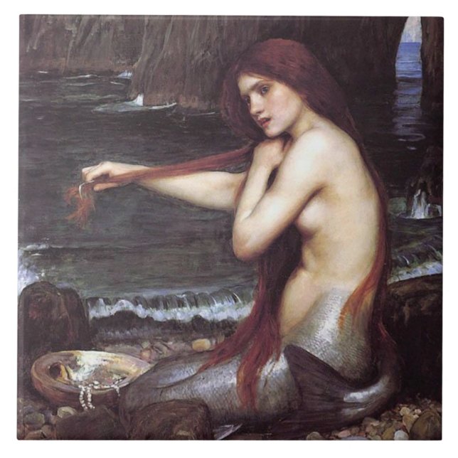 A Sjöjungfru av J W Waterhouse, 1901 Kakelplatta (Framsidan)