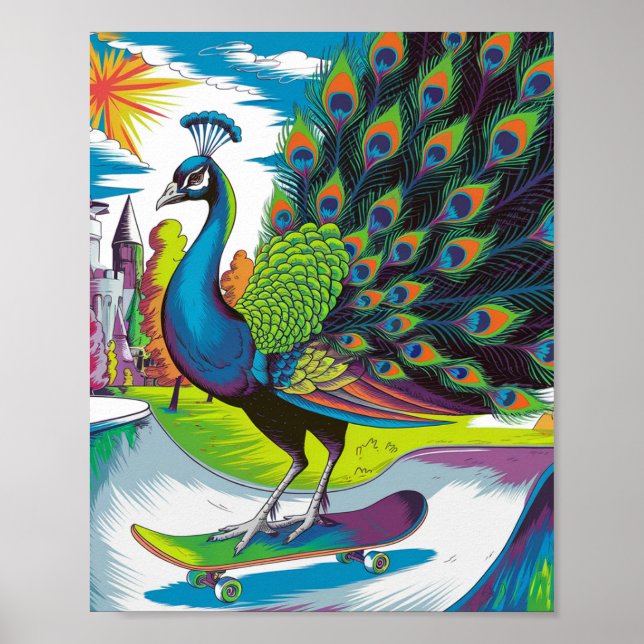 A Skateboarding Peacock Poster (Framsidan)
