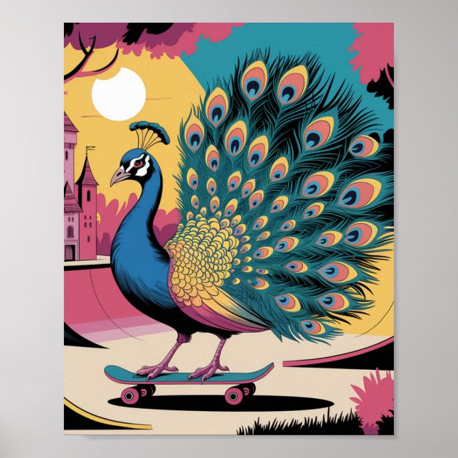 A Skateboarding Peacock Poster (Framsidan)