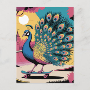 A Skateboarding Peacock Vykort