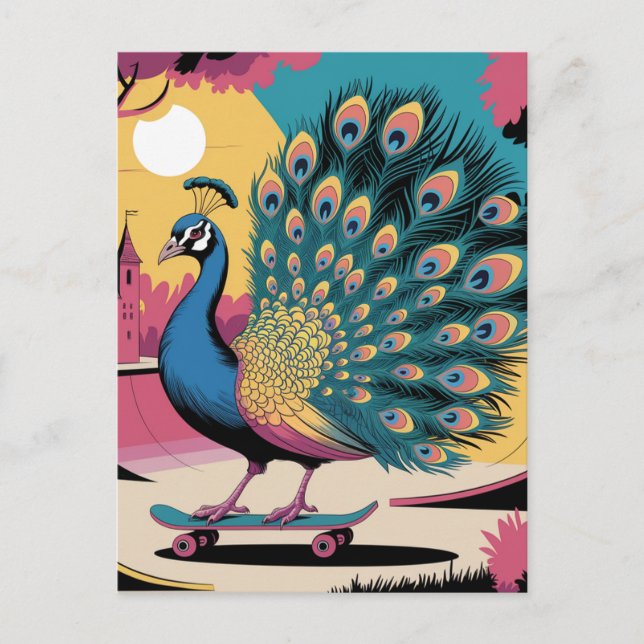 A Skateboarding Peacock Vykort (Framsida)