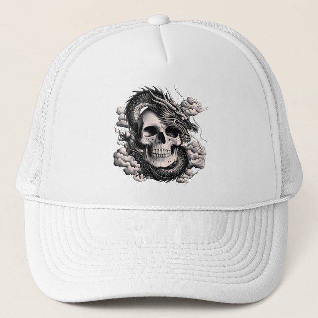 A SKULL AND A DRAGON Trucker Hat Keps (Framsida)