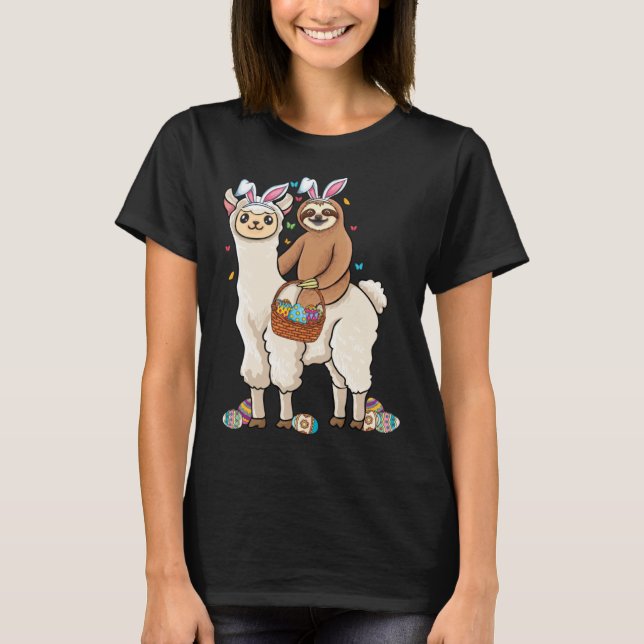 A sloth riding llama bunny ears & Egg Hunting East T Shirt (Framsida)