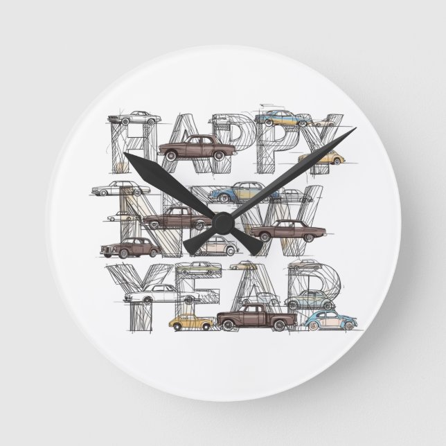 a smart happy new year design for cars lovers  rund klocka (Framsida)