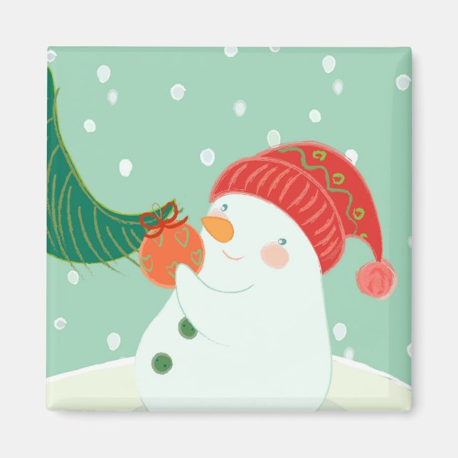 A snögubbe hängde en ornament på träd magnet (Framsidan)