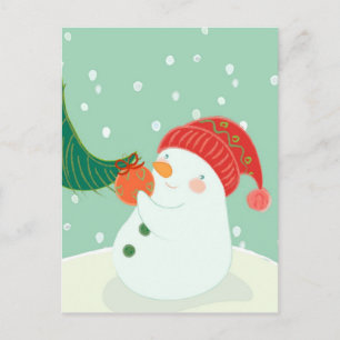A snögubbe hängde en ornament på träd vykort