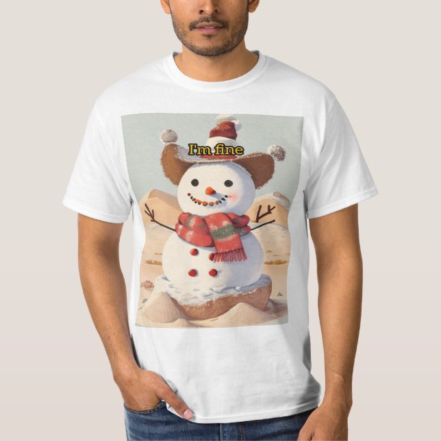 A snögubbe i mitten i öknen, ensam, smil t shirt (Framsida)