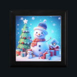 A Snögubbe| jul Cheer Minnesask<br><div class="desc">Ett glatt snögubbe är mitt i denna sjudande julscen. Han är full i en röd och vit halsduk och full med en blå hatt. Hans morot och kolleende utstrålar värme. Han står stolt bredvid ett vackert dekorerat Julgran, omgivet av färgat presenter med bokor och rosett band. En minisammanställning snögubbe med...</div>