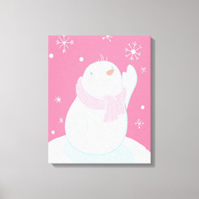 A snögubbe som når en sjunkande snöflake canvastryck (Framsida)