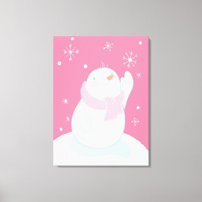 A snögubbe som når en sjunkande snöflake canvastryck (Framsida)