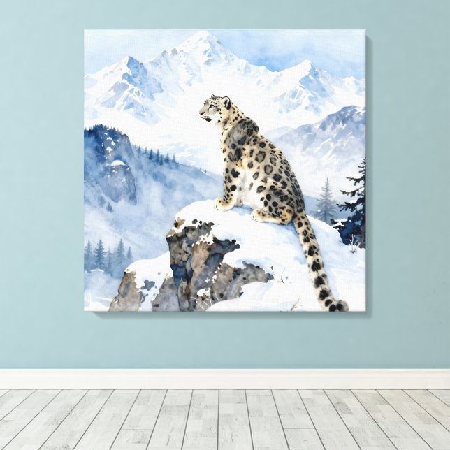 A Snow Leopard on Snowy Peak Canvastryck (Insitu (trägolv))