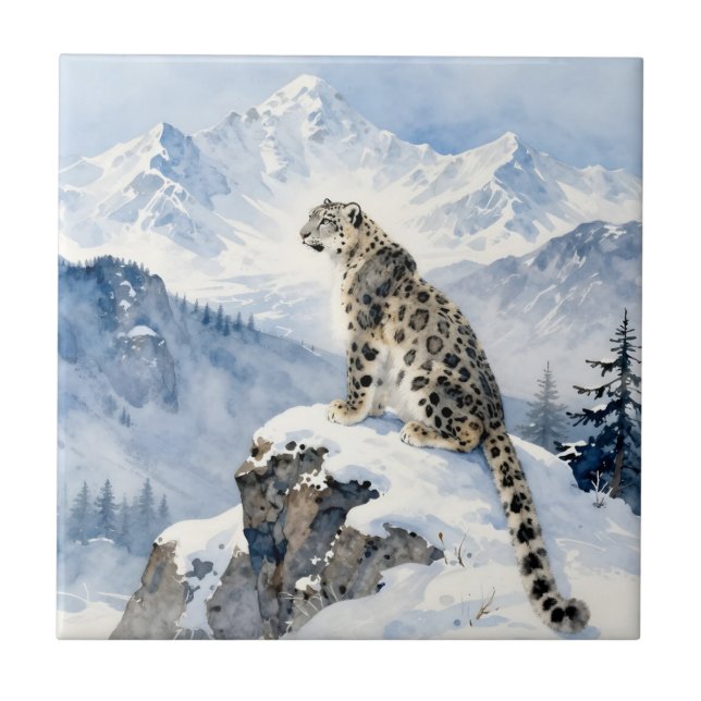 A Snow Leopard on Snowy Peak Personalized Kakelplatta (Framsidan)