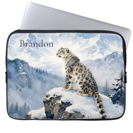 A Snow Leopard on Snowy Peak Personalized Laptop Fodral