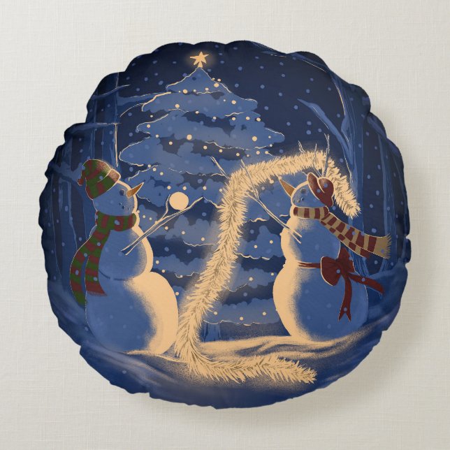 A Snowman Christmas Rund Kudde (Framsidan)