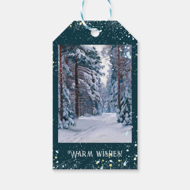 A Snowy Väg i skogen Presentetikett (Framsidan)