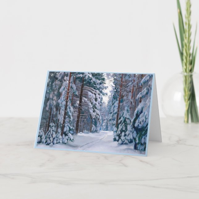 A Snowy Väg i skogen, vinter Kort (Framsida)