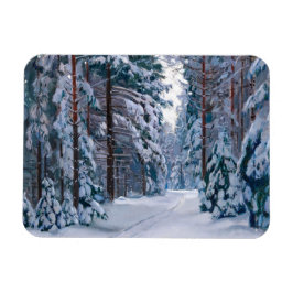 A Snowy Väg i skogen, vinter Magnet
