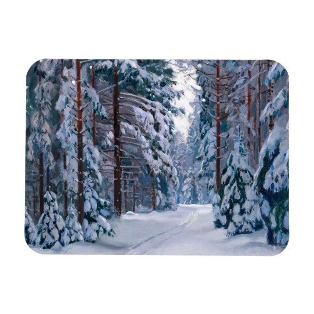 A Snowy Väg i skogen, vinter Magnet (Horisontell)