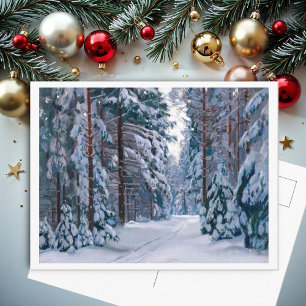 A Snowy Väg i skogen Vykort