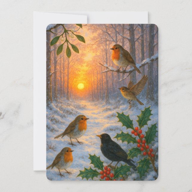 A Snowy Winter Woodland Sunset Christmas Julkort (Framsida)