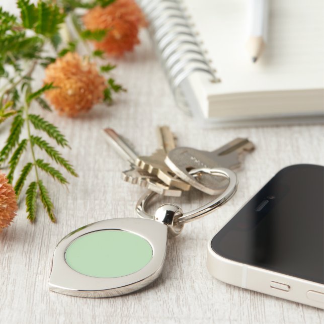 A soft pale green background fills the image swirl silverfärgad nyckelring (Sidan)
