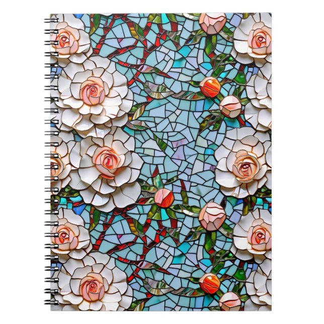 A Söt Faux Mosaic-Blommönstret Anteckningsbok (Framsidan)