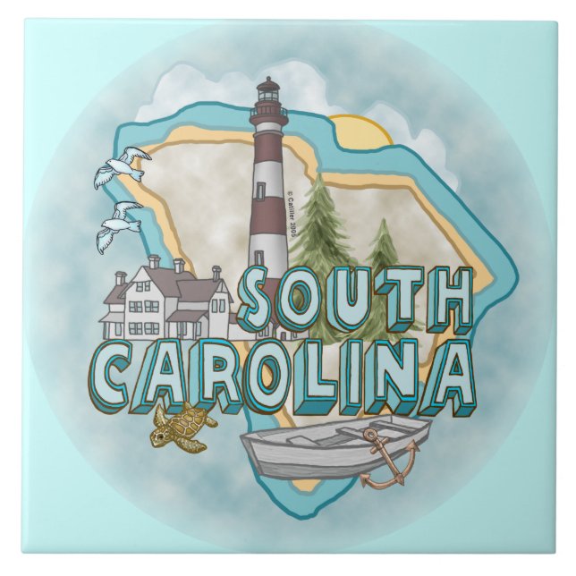 A South Carolina Lighthouse Ceramic Tile Kakelplatta (Framsidan)