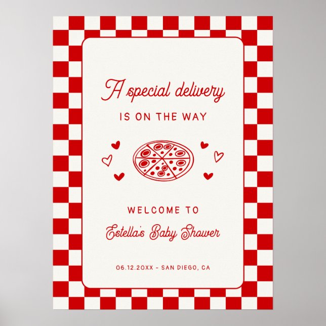 A Special Delivery Pizza Baby Shower Welcome Poster (Framsidan)