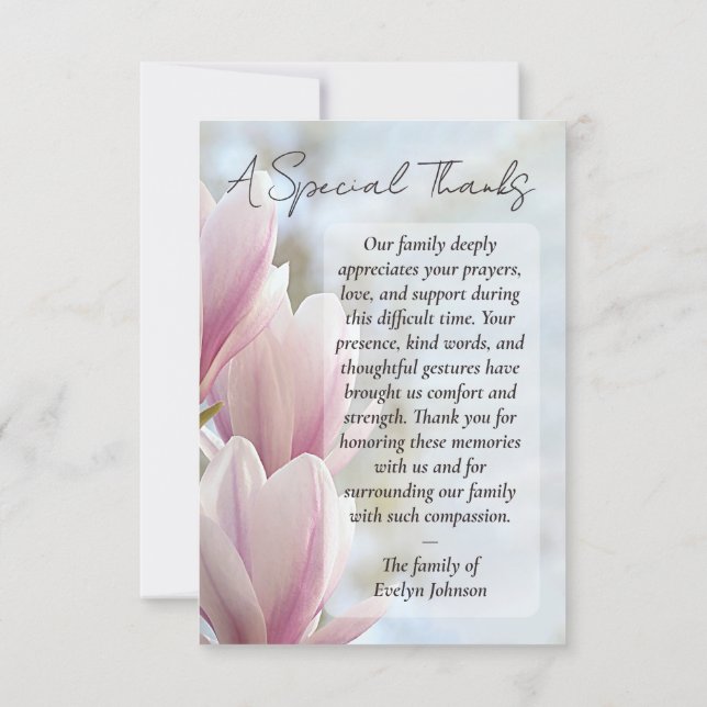 A Special Thanks – Magnolia Funeral Tack Kort (Baksida)
