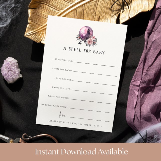 A Spell for Baby Halloween Baby Shower Wishes Card Inbjudningar (Skapare uppladdad)