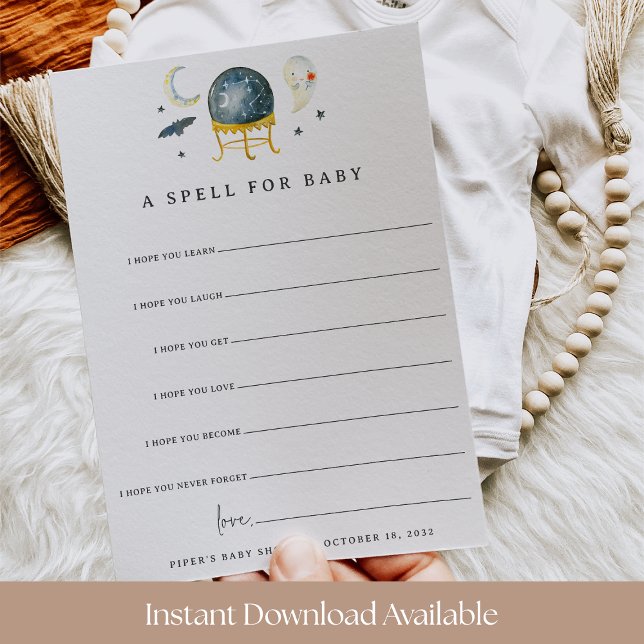 A Spell for Baby Halloween Baby Shower Wishes Card Inbjudningar (Skapare uppladdad)