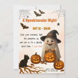 A Spooktacular Night | Ghost & Pumpkin Halloween Inbjudningar