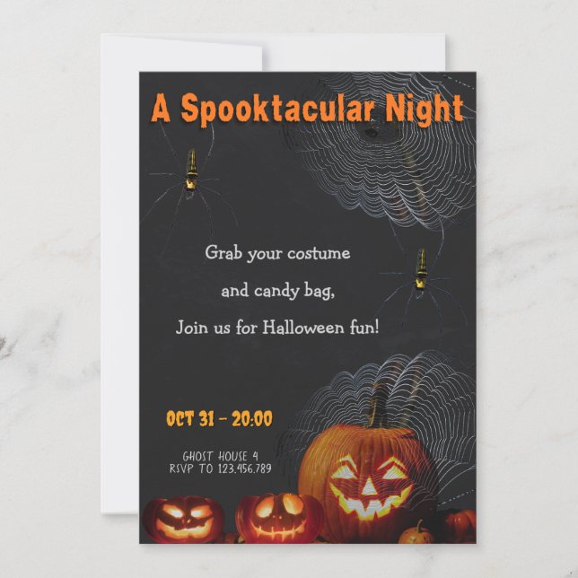A Spooktacular Night | Pumpkins & Spider Halloween Inbjudningar (Framsida)