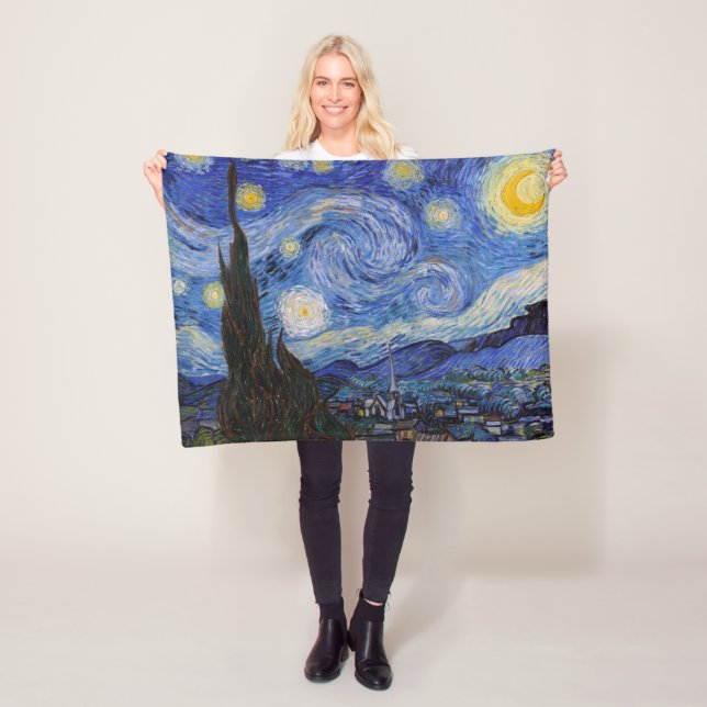 A Starry Night: Saint Remy av Vincent Van Gogh Fleecefilt (På plats)