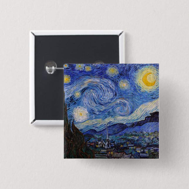 A Starry Night: Saint Remy av Vincent Van Gogh Knapp (Framsida & baksida)