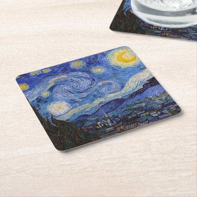 A Starry Night: Saint Remy av Vincent Van Gogh Underlägg Papper Kvadrat (Vinklad)