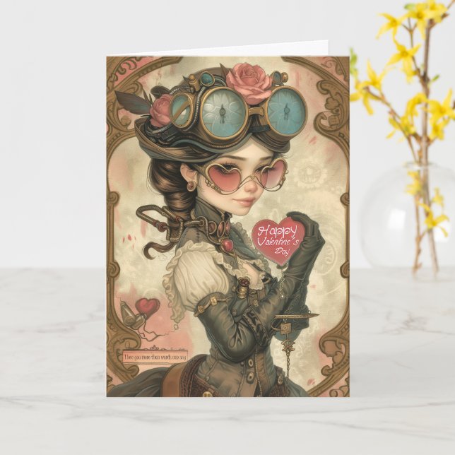 A Steampunk Valentine Kort (Gul blomma)