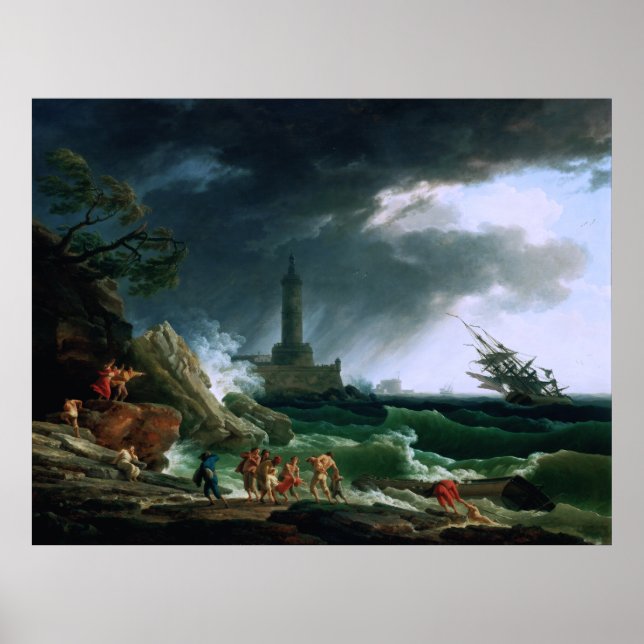 A Storm on a Mediterranean Kusten av Claude Joseph Poster (Framsidan)