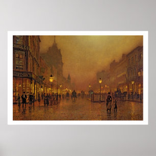 A Street på natten (olja på panelen) Poster