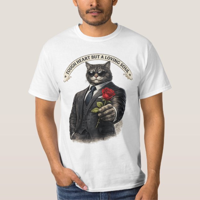 A Strong Heart Still Soft | Gentleman Cat with Ros T Shirt (Framsida)