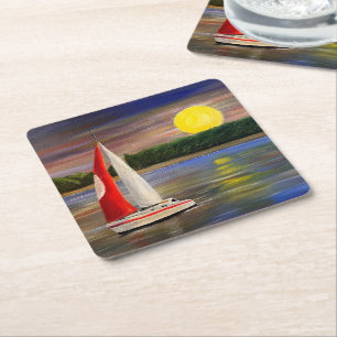 A Sunset Sail, av Gary Poling Underlägg Papper Kvadrat