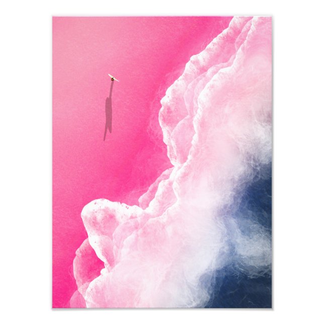 A Surfer på en Rosa Beach i Indonesien Fototryck (Framsidan)