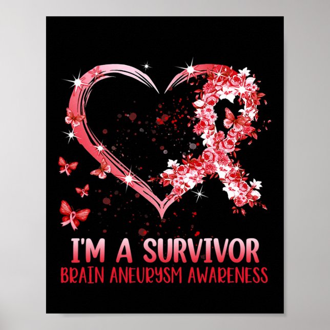 A Survivor Brain Aneurysm Awareness Burgundy Heart Poster (Framsidan)