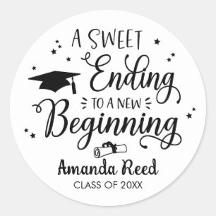 A Sweet Ending To A New Beginning Grad Sticker Runt Klistermärke